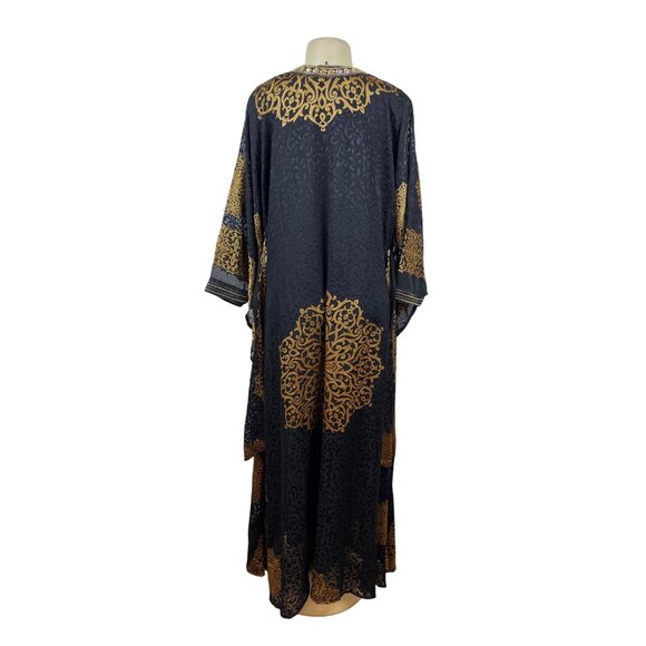 Embellished Black & Gold Kaftan Dress W/ Intricate Beading & Tie-Back Waist Sz M - Picture 4 of 12